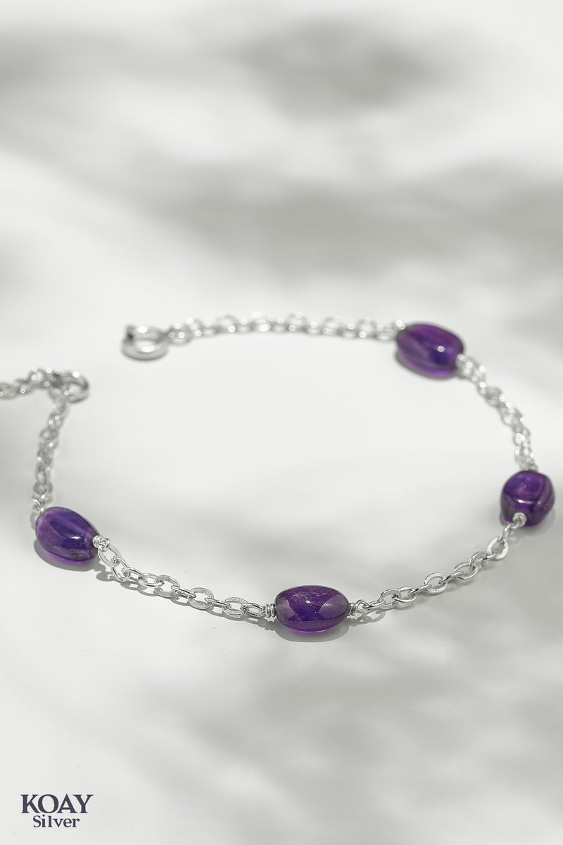 Silver bracelet with purple stones Clearance