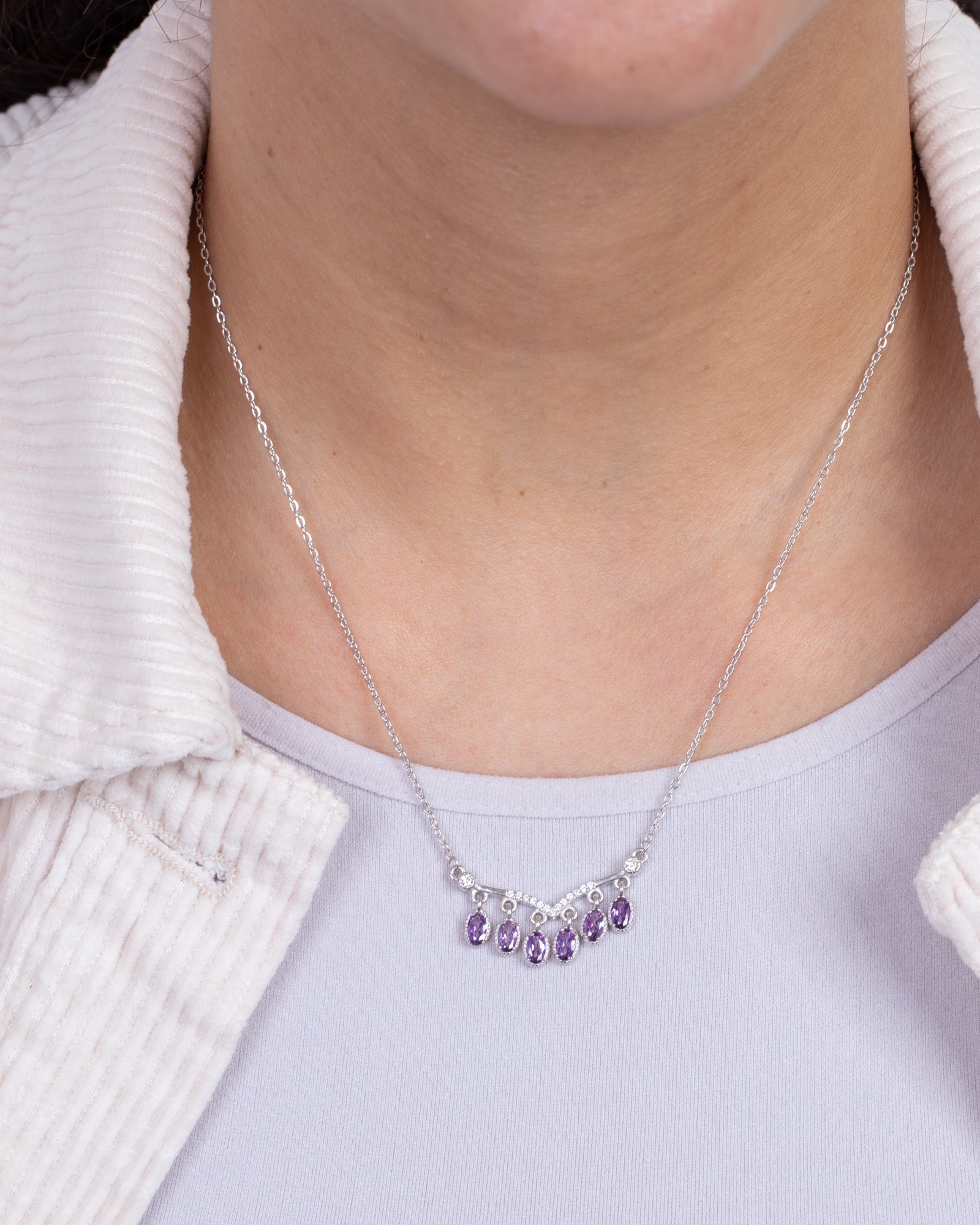 Zircon Ovals Purple Necklace