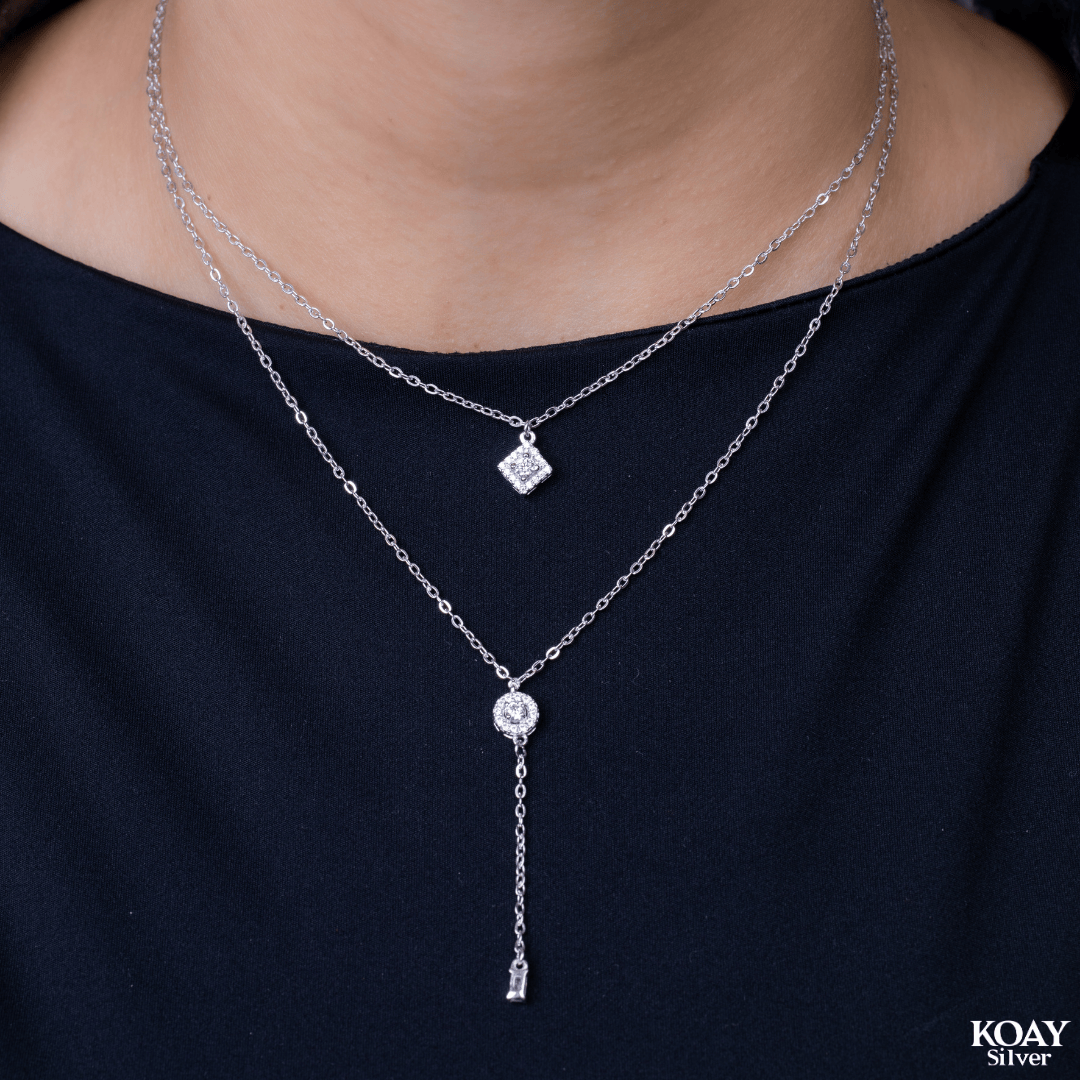 Zircon Circle And Square DL Necklace