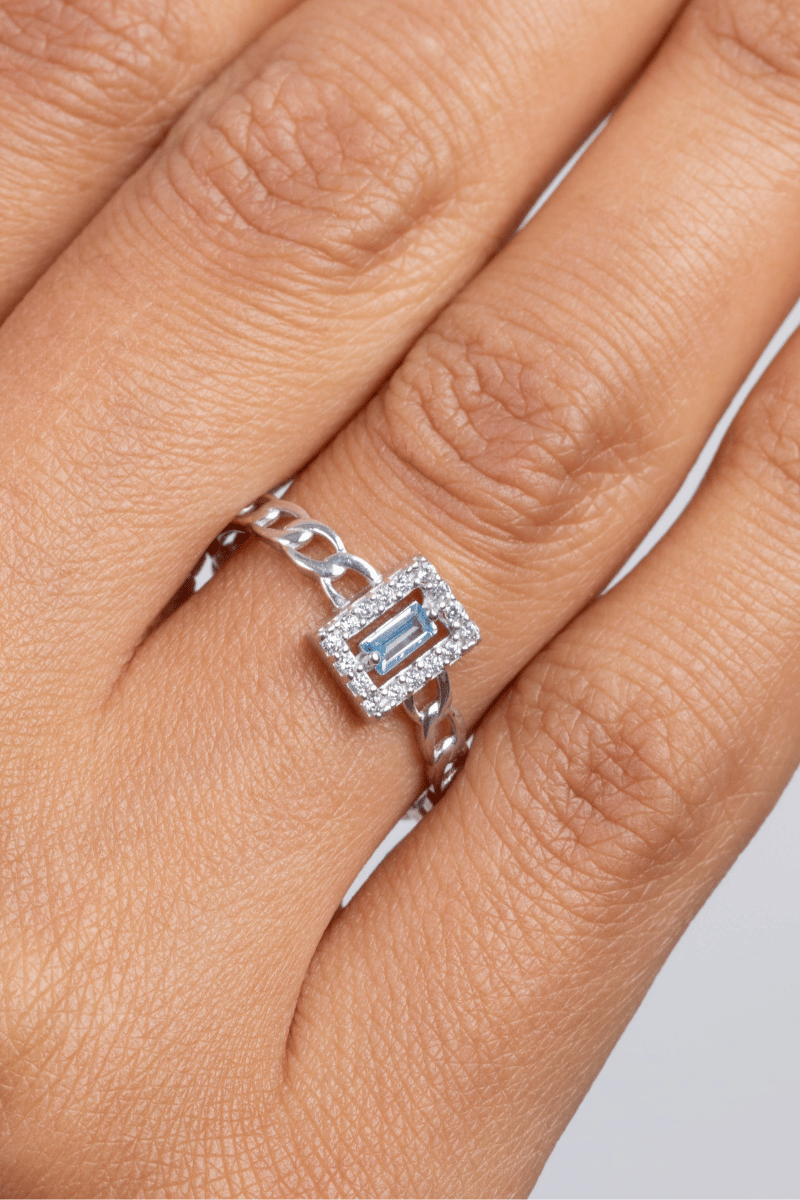 Aqua Rectangle Zircon Gourmet Ring