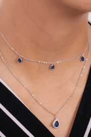 Zircon Oval Blue Double Layer Necklace