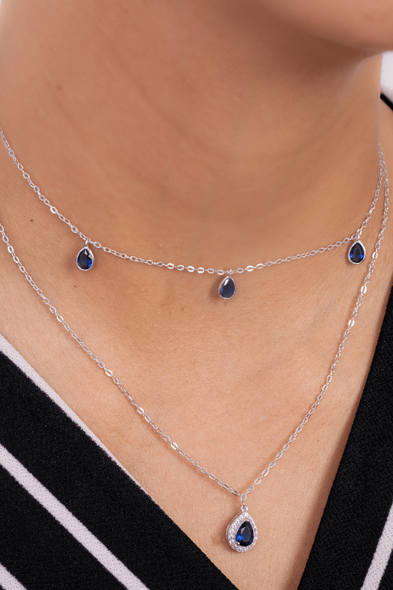 Zircon Oval Blue Double Layer Necklace