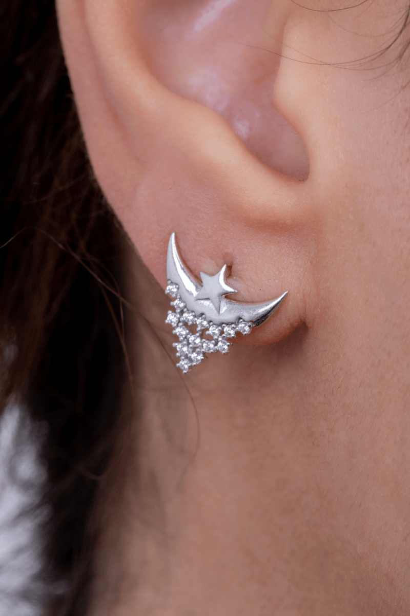 Zircon Crescent Star (03) Earring