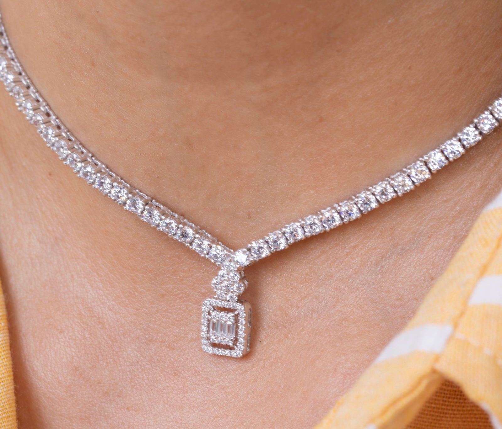 Zircon Tennis Square & Flower Necklace