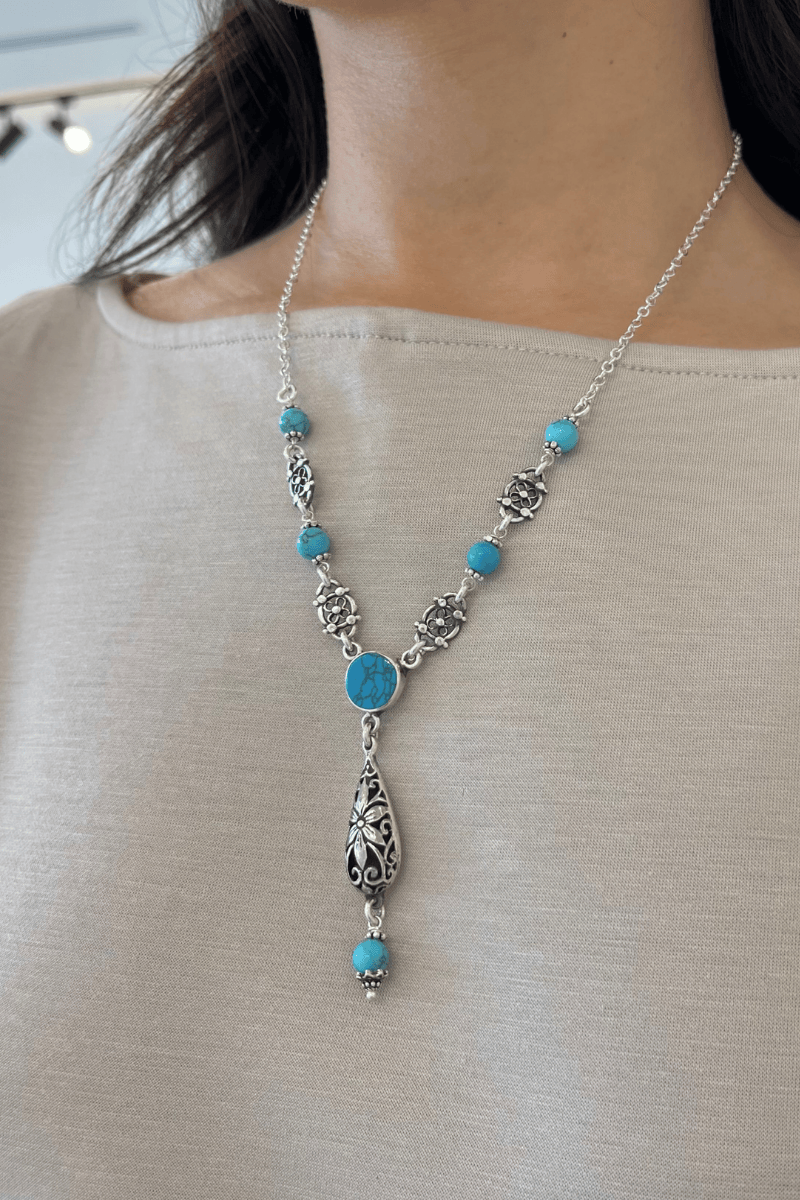 Indian Turquoise Flower Necklace