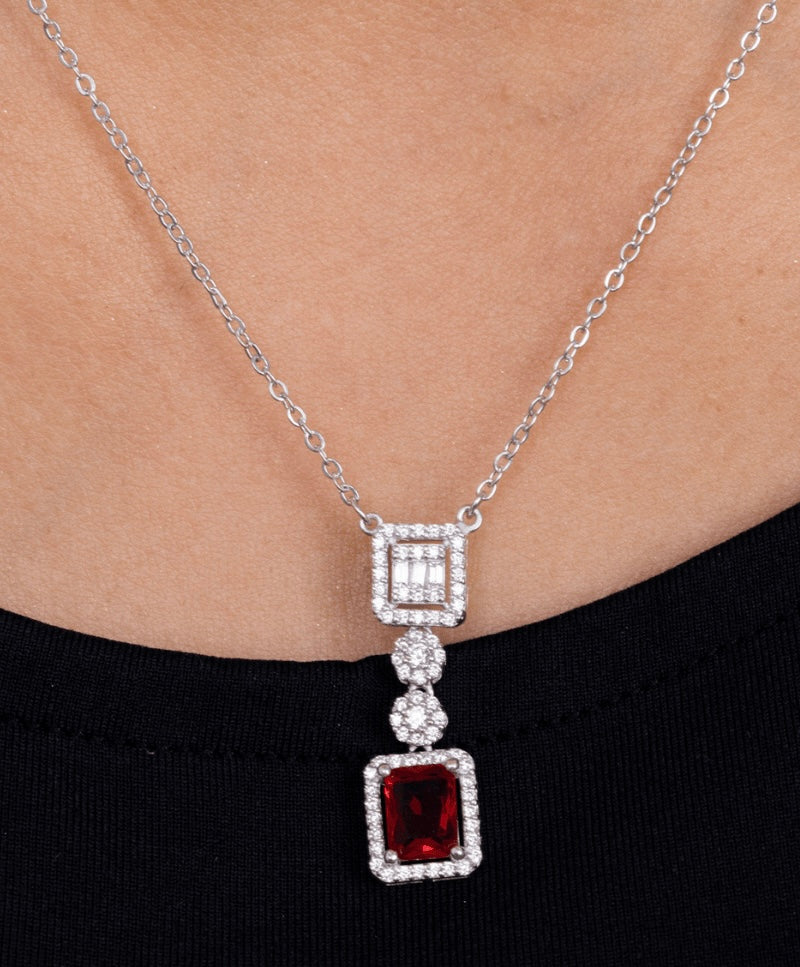 Square Zircon & Red (04) Necklace