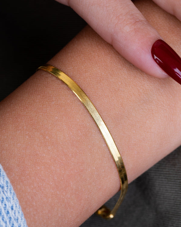 Herringbone Flat Snake Chain Gold Plated Bracelet