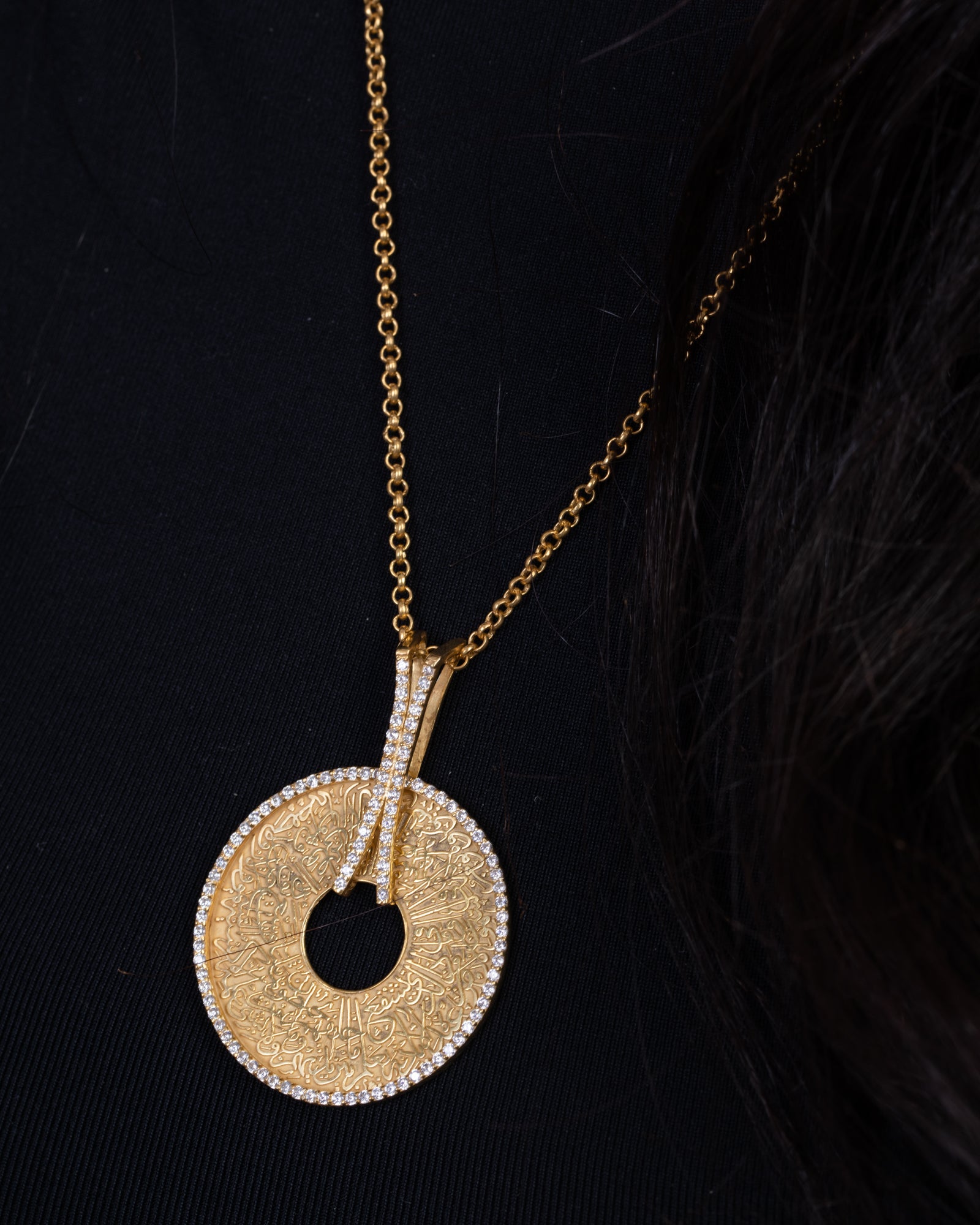 Zircon Circle Qur2an Gold Plated Necklace
