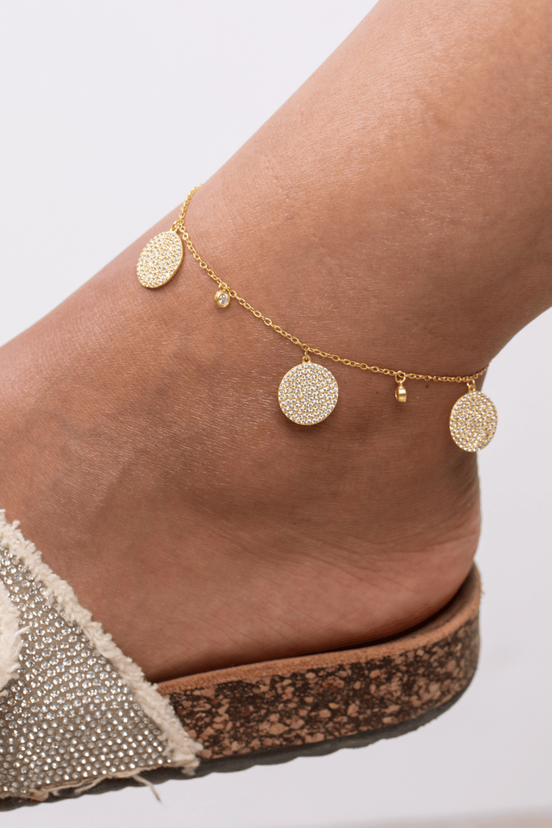 Zircon Circles (01) Gold Plated Anklet