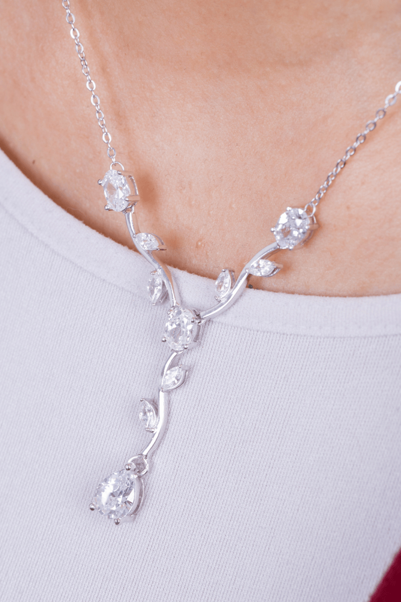 Zircon Leaf & Oval Necklace