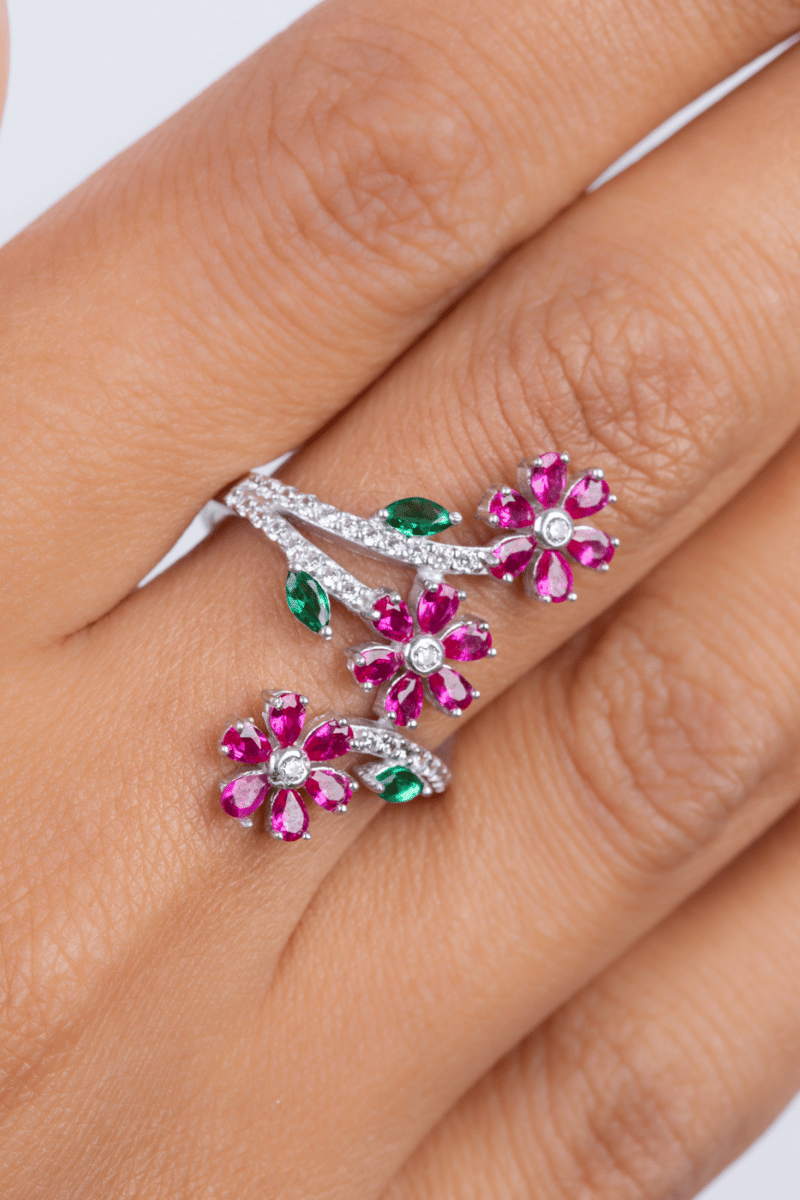 Zircon Fuchsia Flower Ring