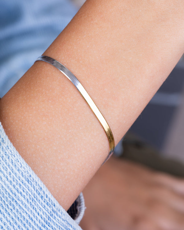 Herringbone Flat Snake Chain Mix Gold  Bracelet