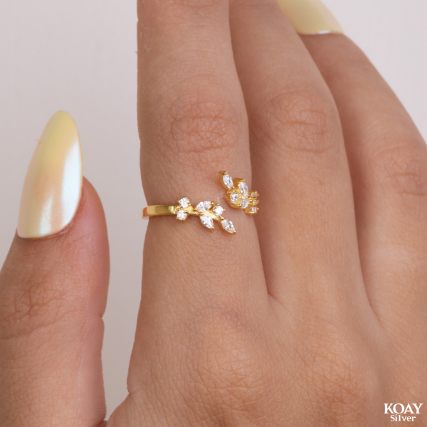 Zircon Leaf (03) Ring Gold Plated