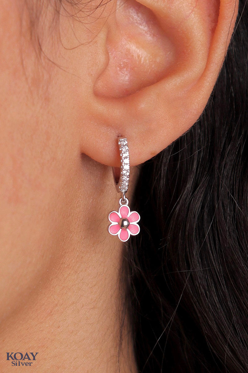 Pink Flower Hoop Earring