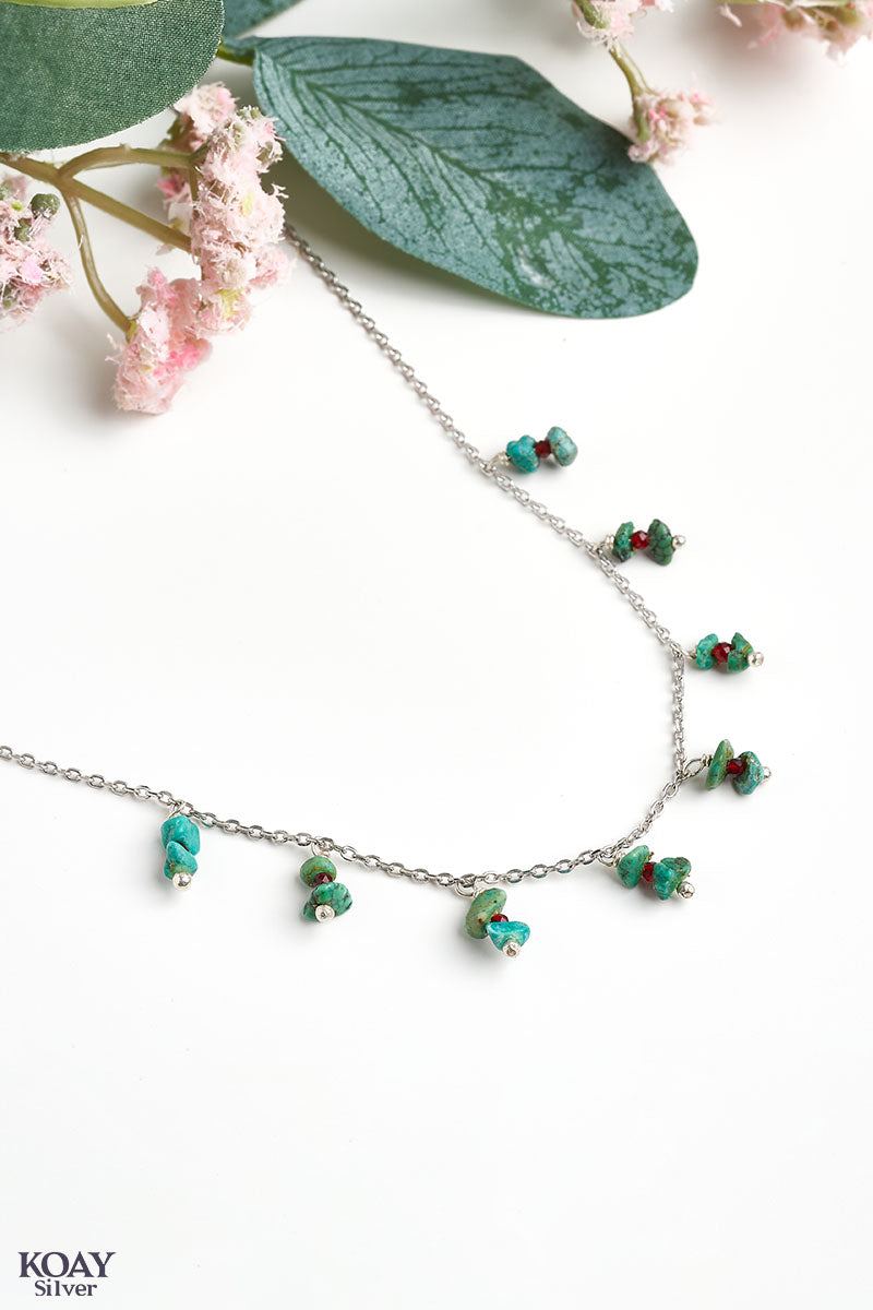 Natural Turquoise & Red Stones Necklace