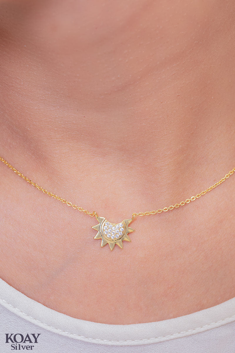 Zircon Sun Necklace GP (03)