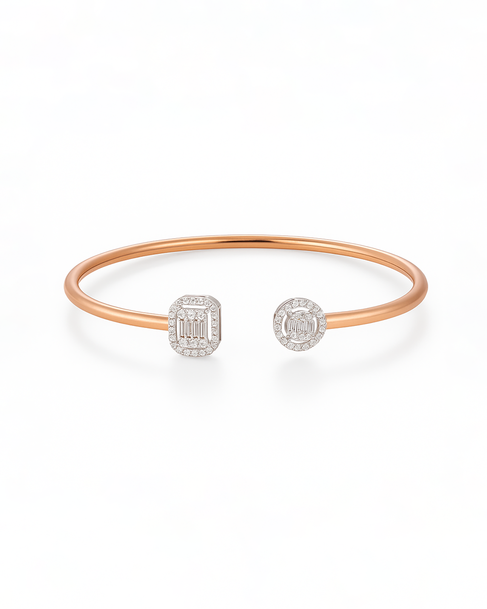 Baguette & Round Shape Diamonds Bangle - 18K Gold - RA9268