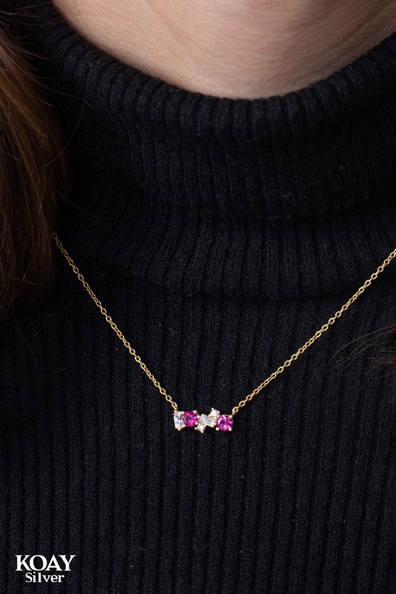 Zircons (07) Pink GP Necklace