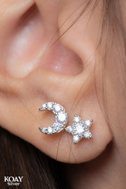 Zircon Crescent Star (02) Earring