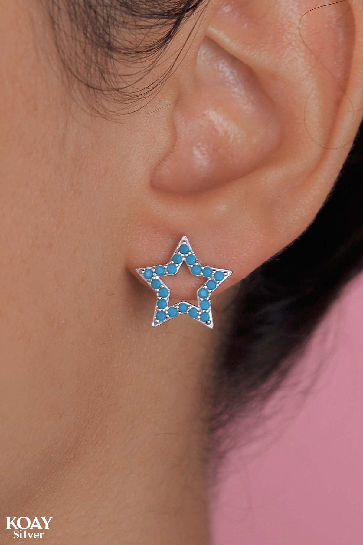 Single Zircon Turquoise Star Earring