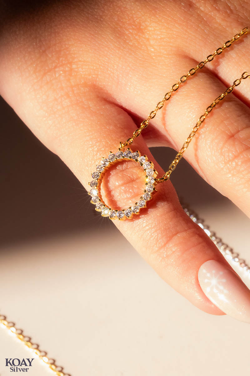 Zircon Sun Necklace Gold Plated
