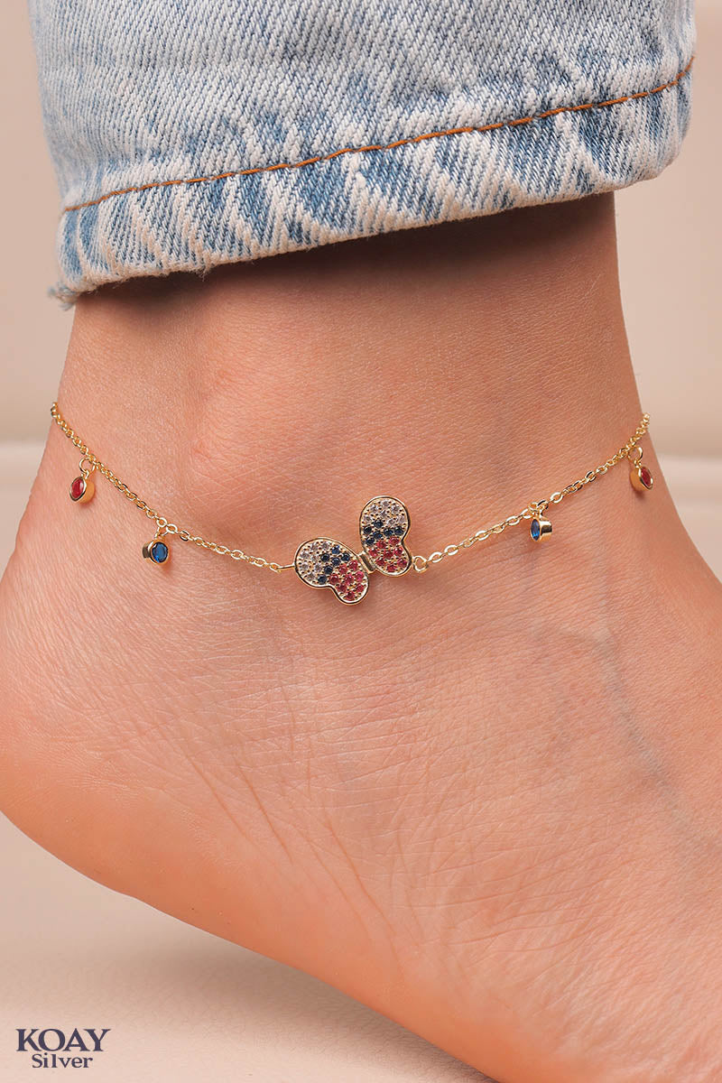 Zircon Butterfly (04) Gold Plated Anklet