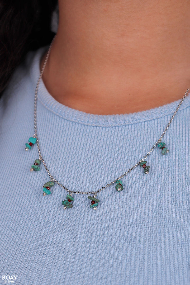 Natural Turquoise & Red Stones Necklace