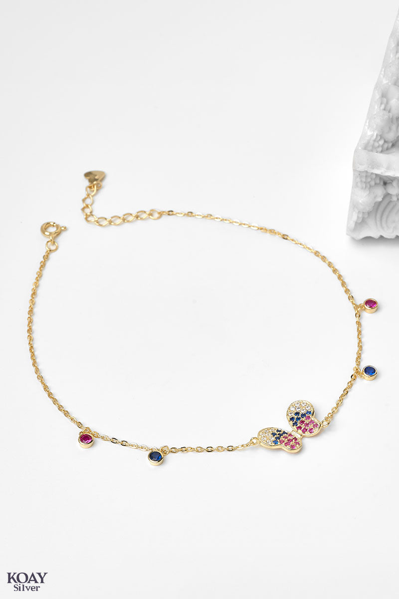 Zircon Butterfly (04) Gold Plated Anklet