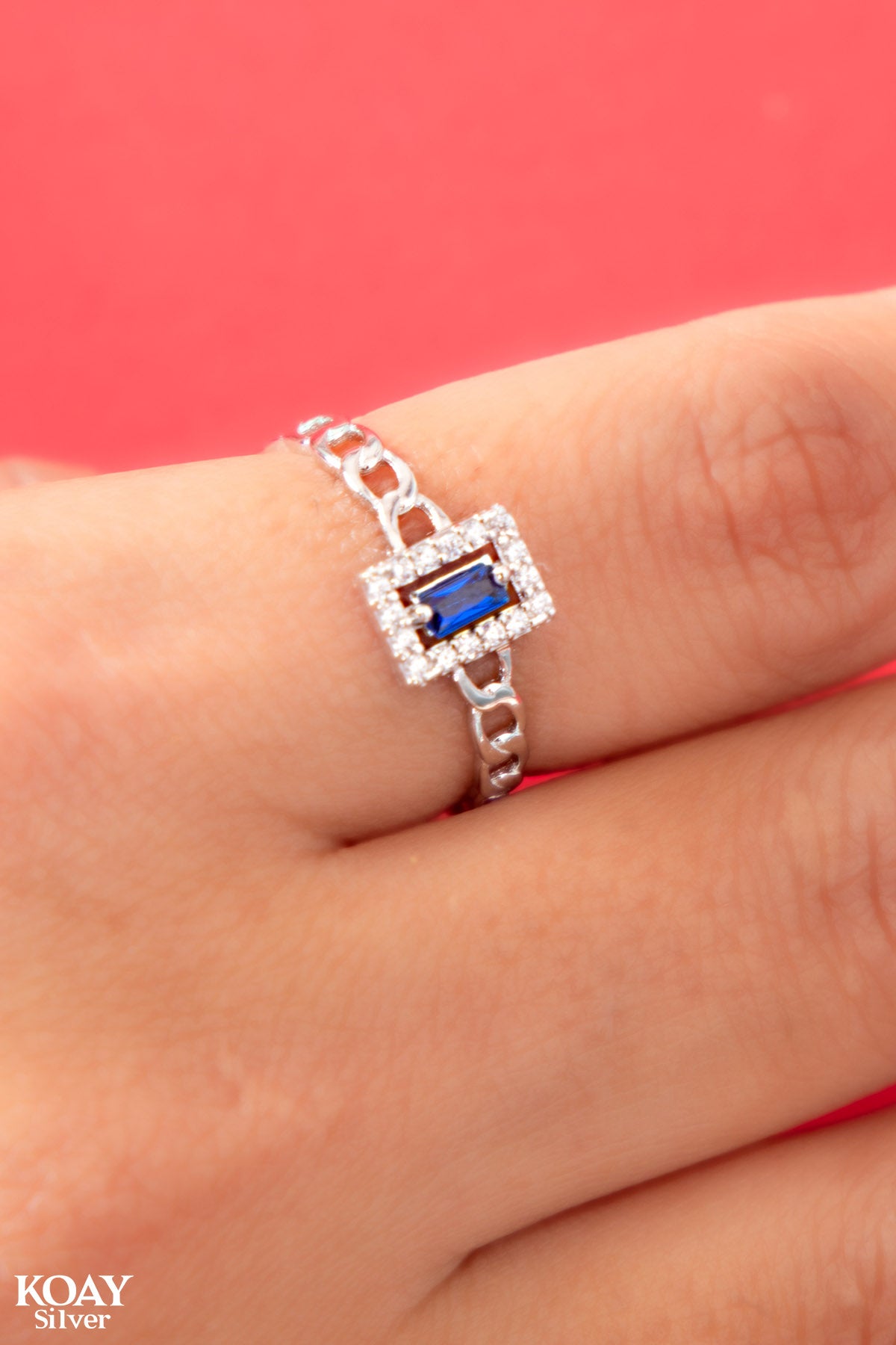 Blue Rectangle Zircon Gourmet Ring