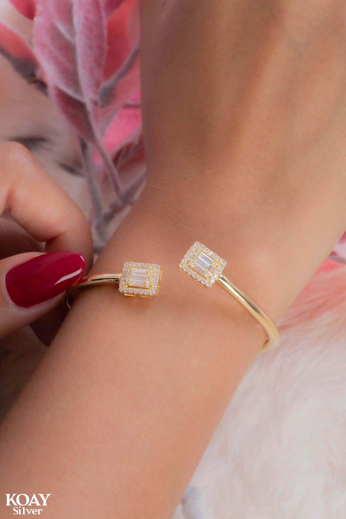 Double Square Gold Plated Bangle