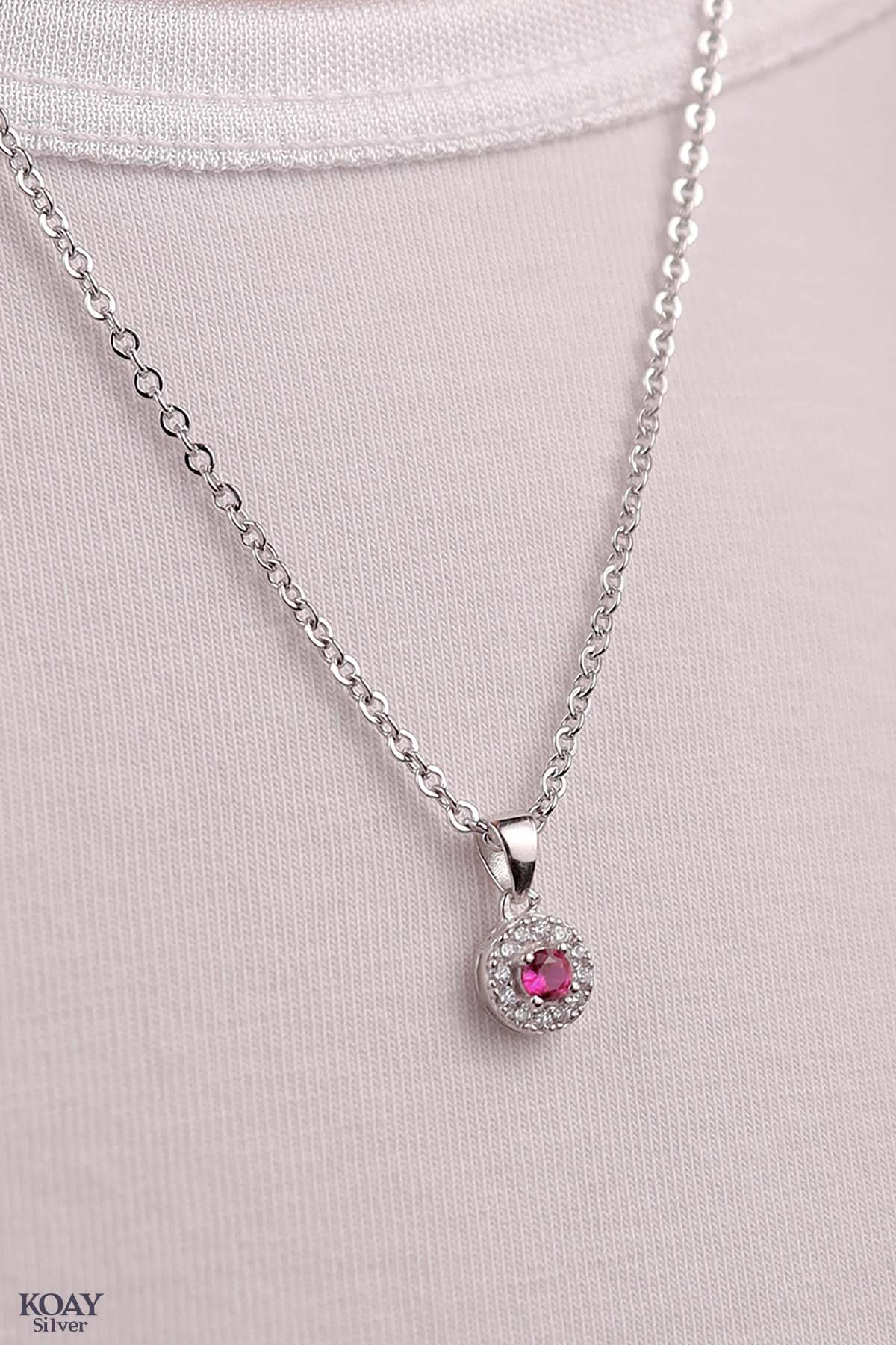 Circle Zircon Pink Necklace
