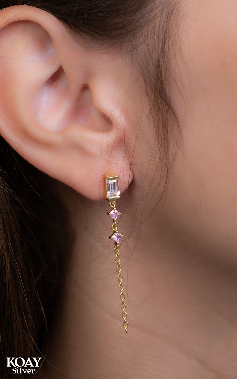 Zircon Pink Chain Earring