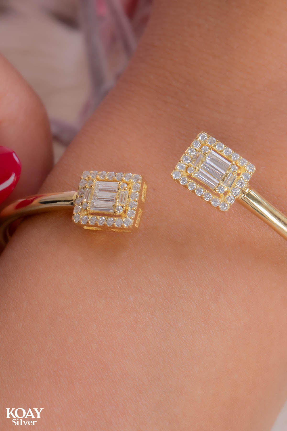 Double Square Gold Plated Bangle