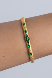 Zircon Oval Green Gold Plated Bangle