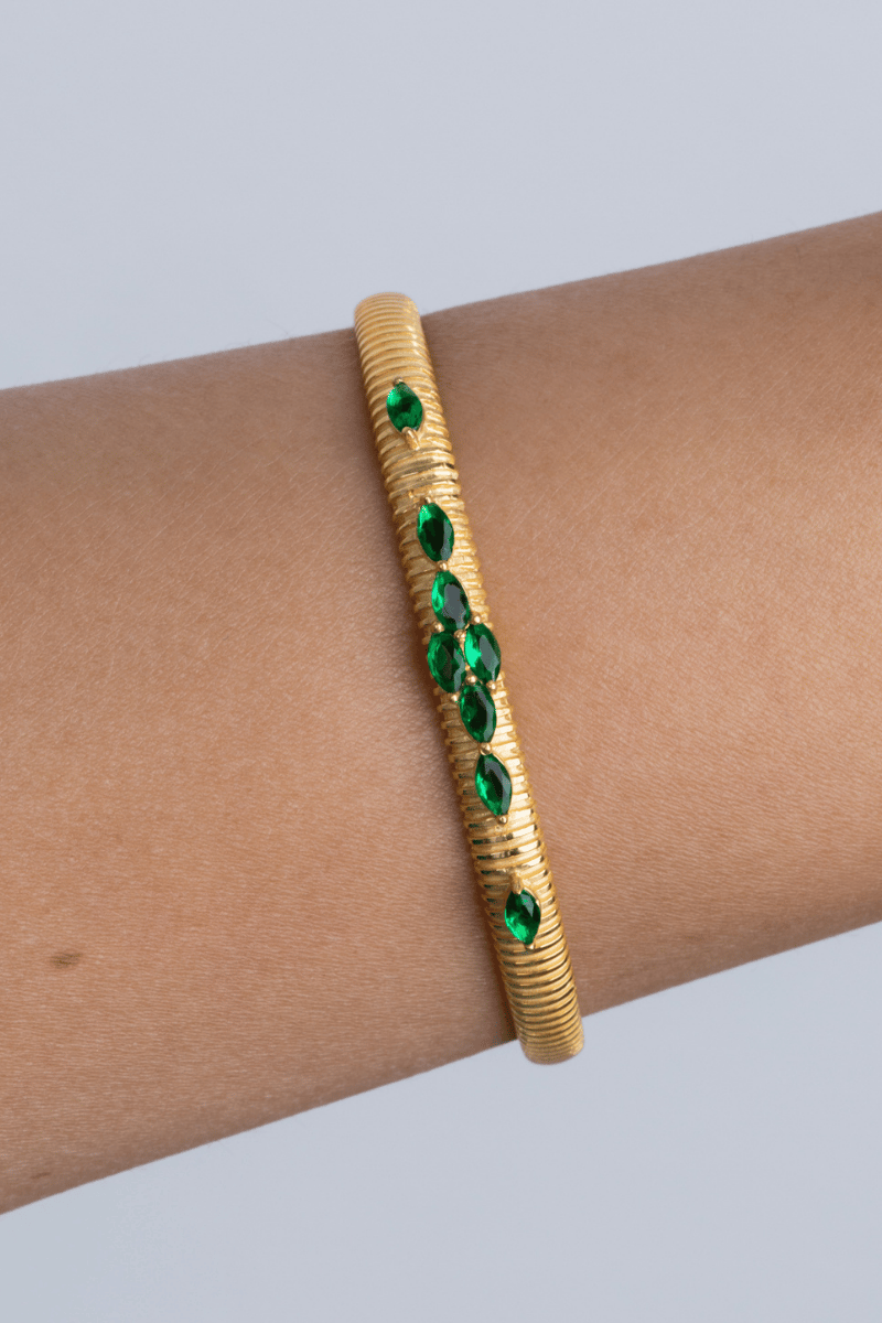 Zircon Oval Green Gold Plated Bangle