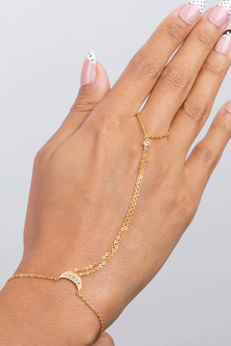 Zircon Crescent Handchain Gold Plated