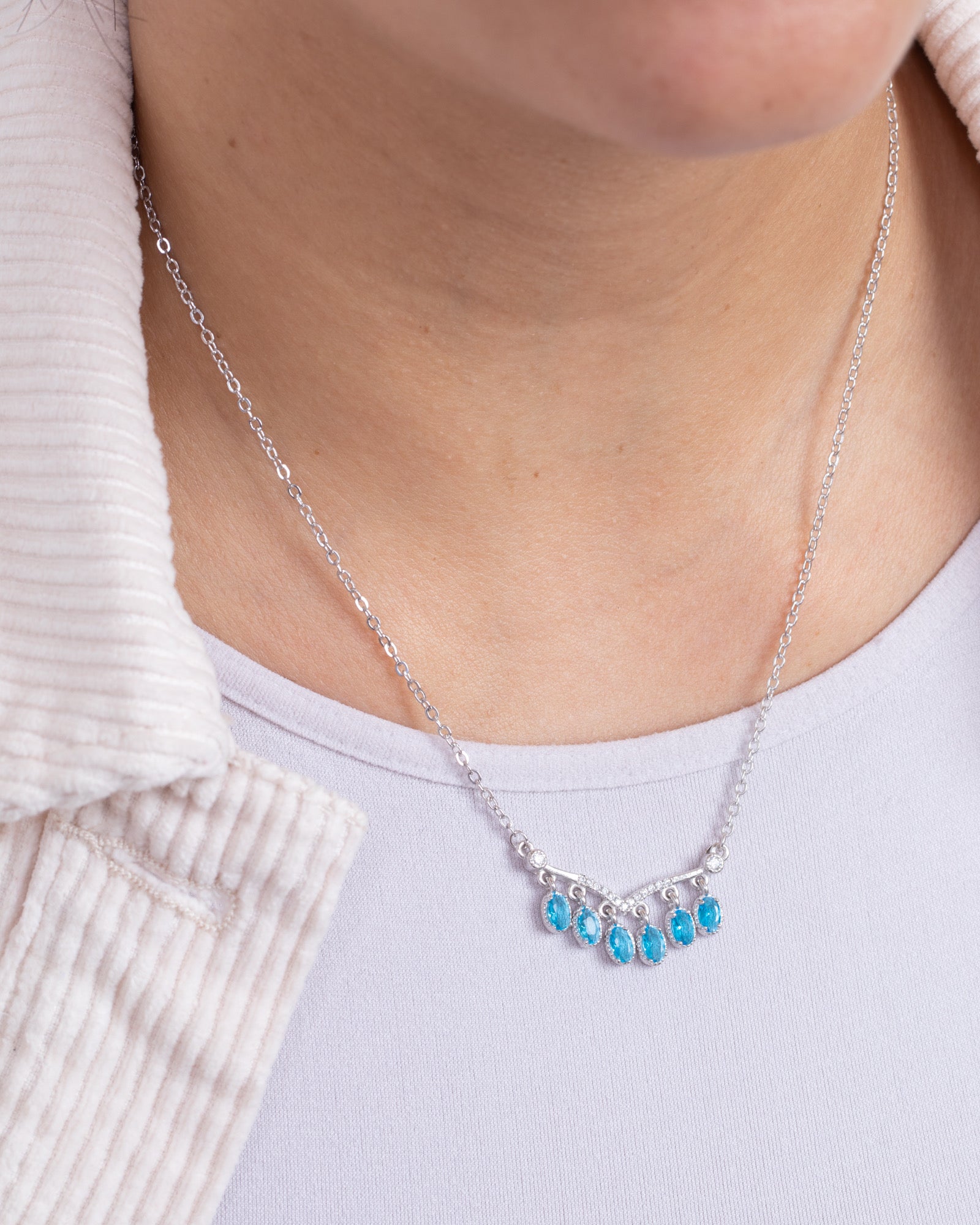 Zircon Ovals Aqua Necklace