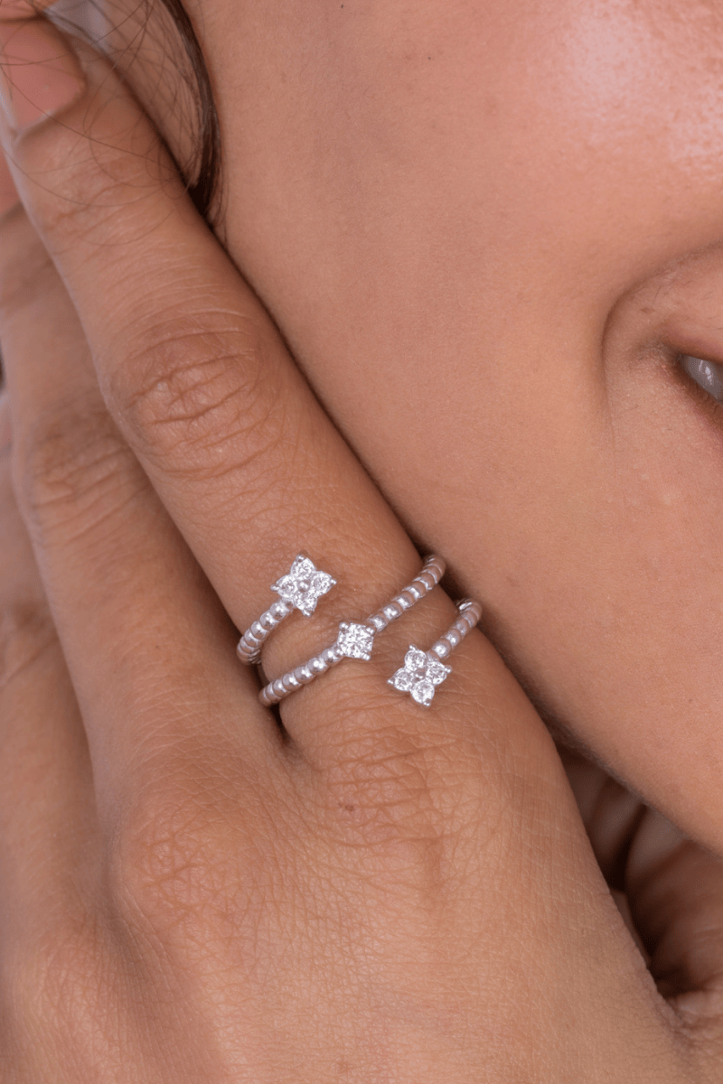 Zircon & Flowers Triple Layer Ring