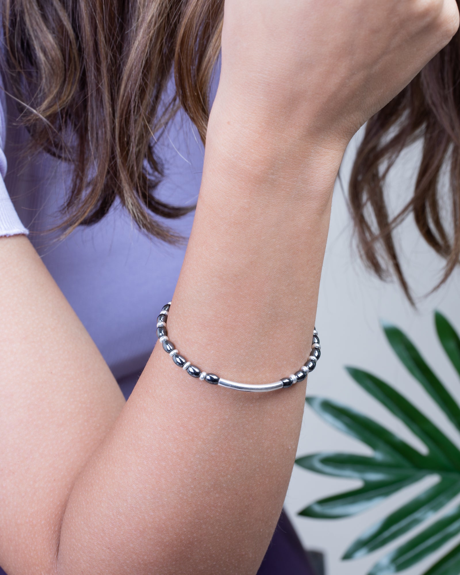 Silver and Hematite oval Bracelet