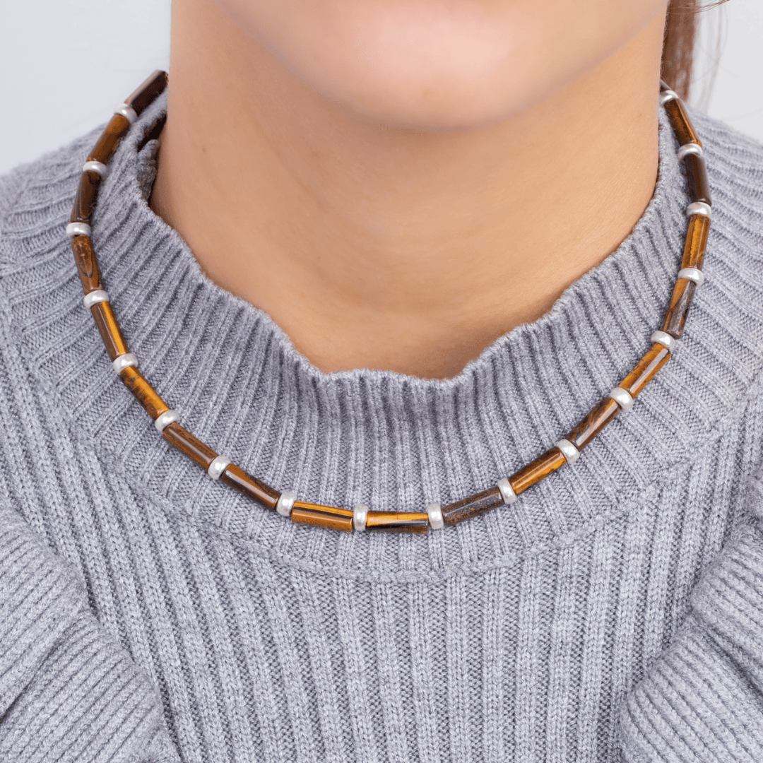 Tiger eye&silver Necklace