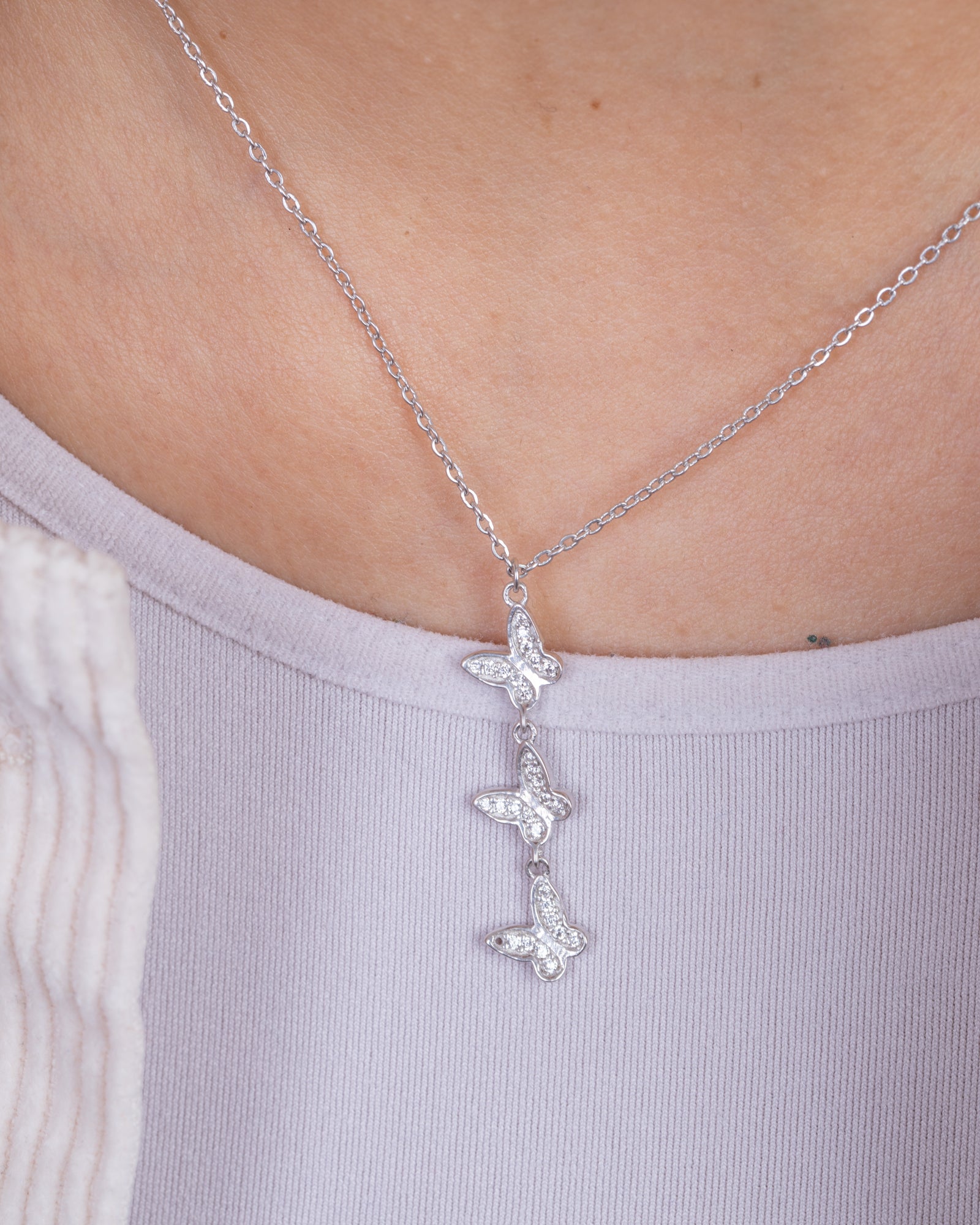 Zircon Three Butterfly Necklace