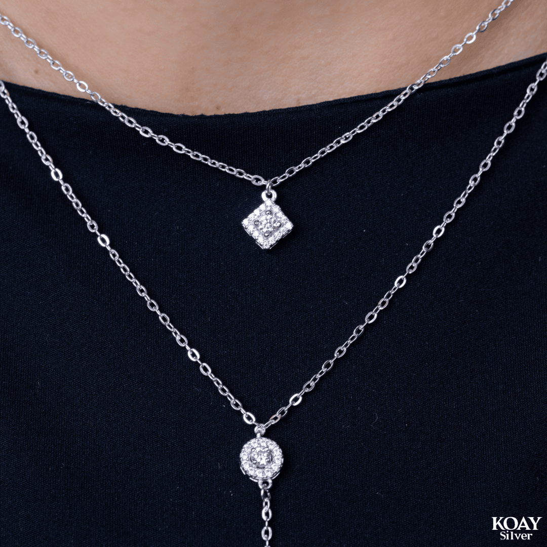 Zircon Circle And Square DL Necklace