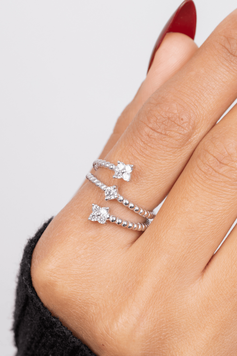 Zircon & Flowers Triple Layer Ring