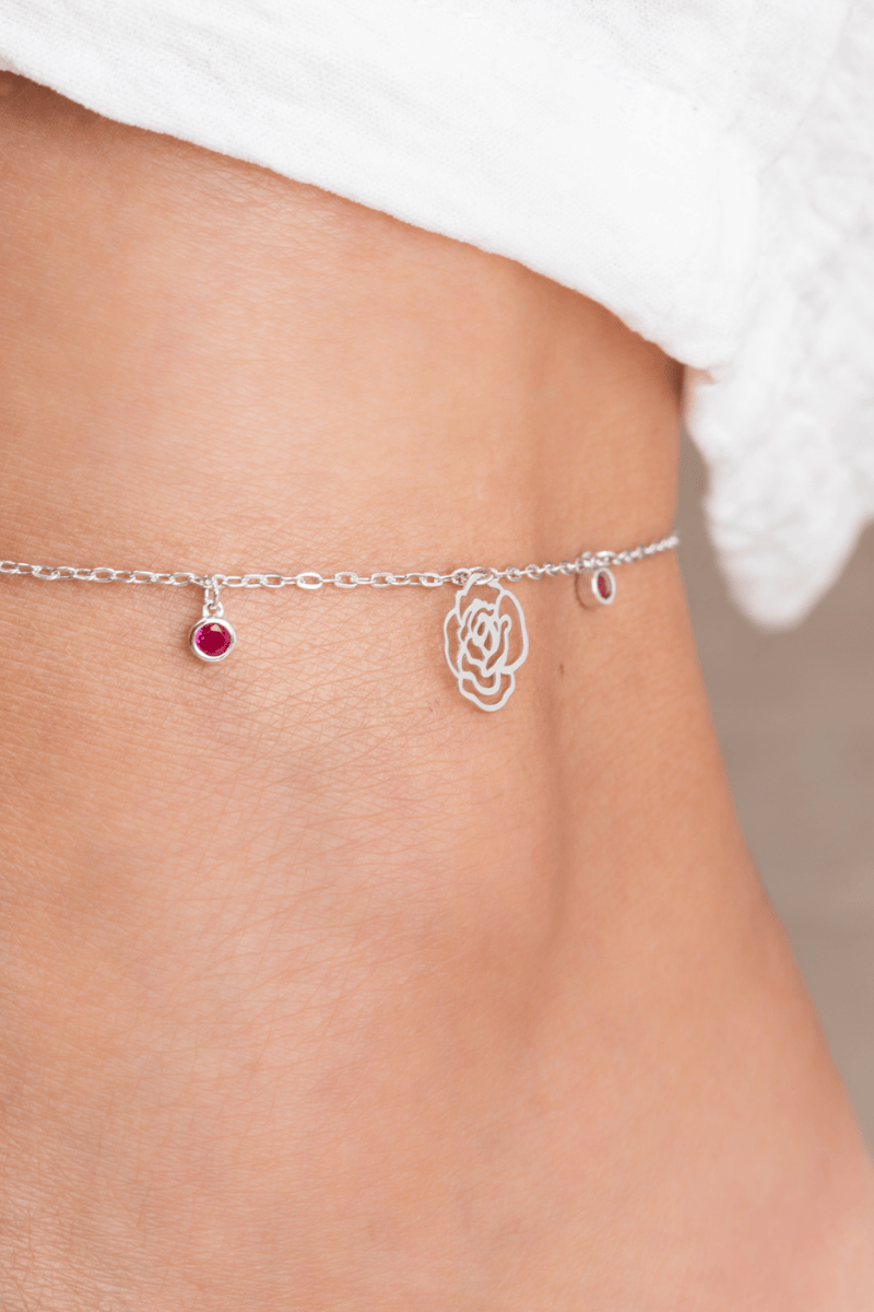 Zircon Red Flower Anklet