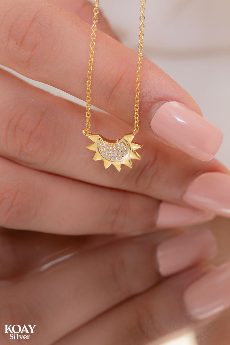 Zircon Sun Necklace GP (03)