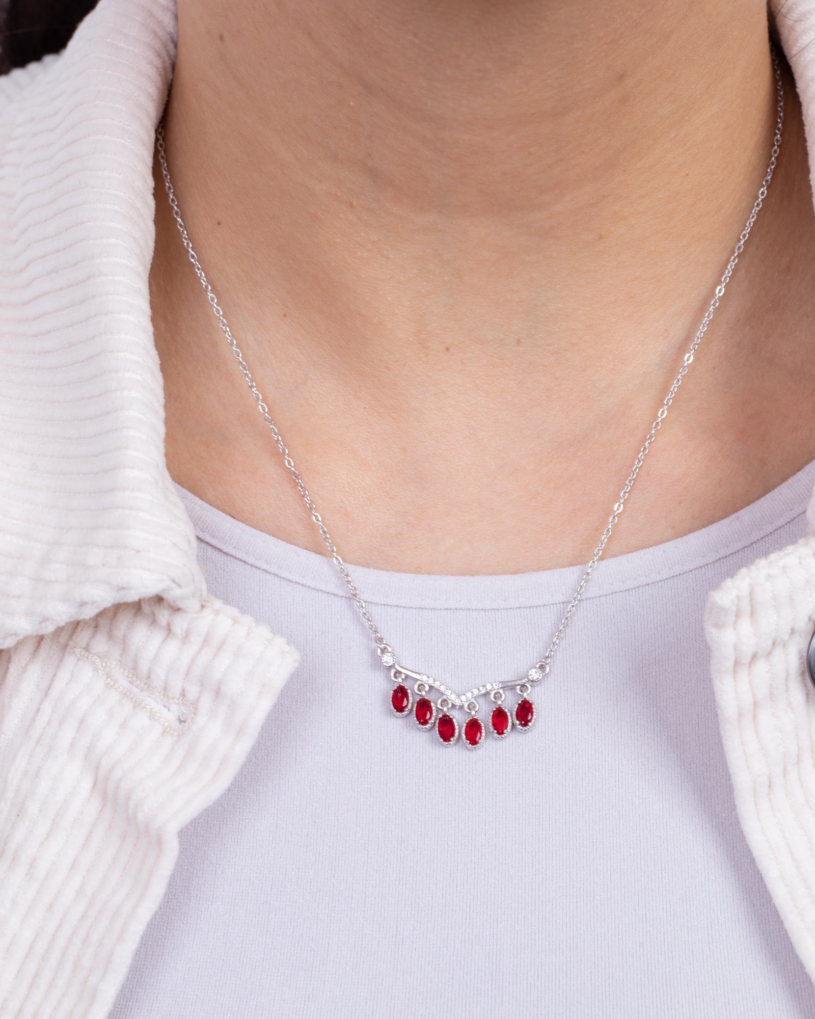 Zircon Ovals Red Necklace