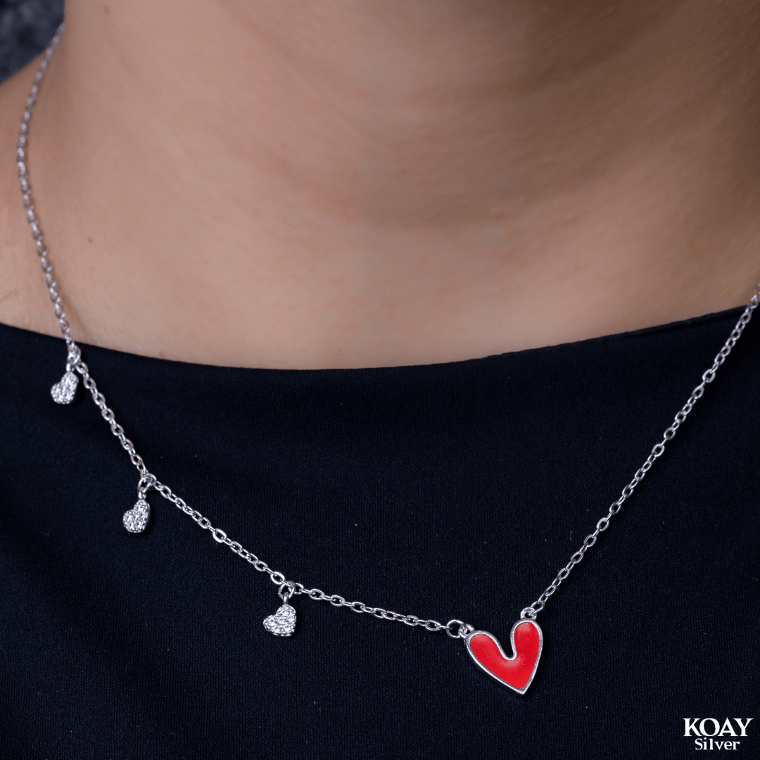 Red Heart & Zircons Necklace
