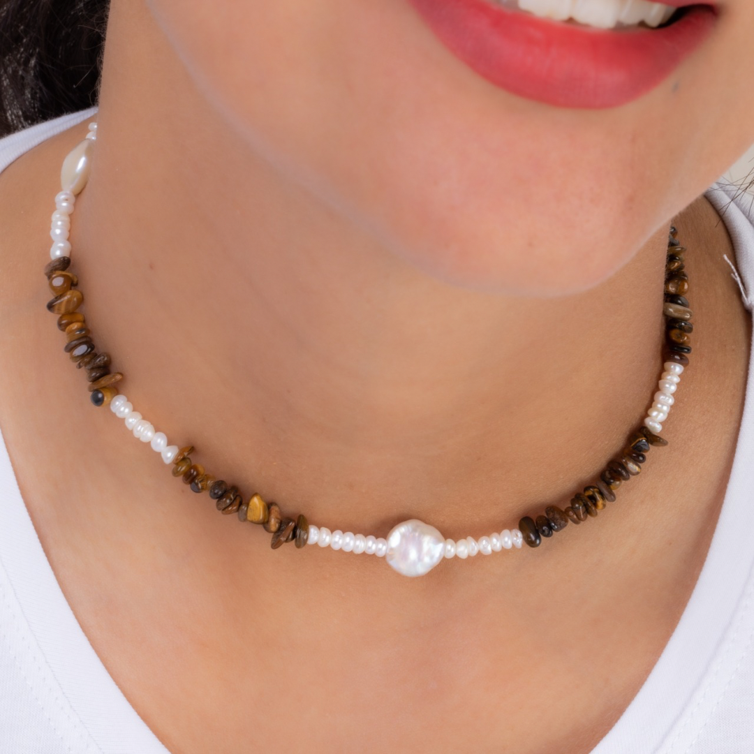 tiger eye&pearl necklace