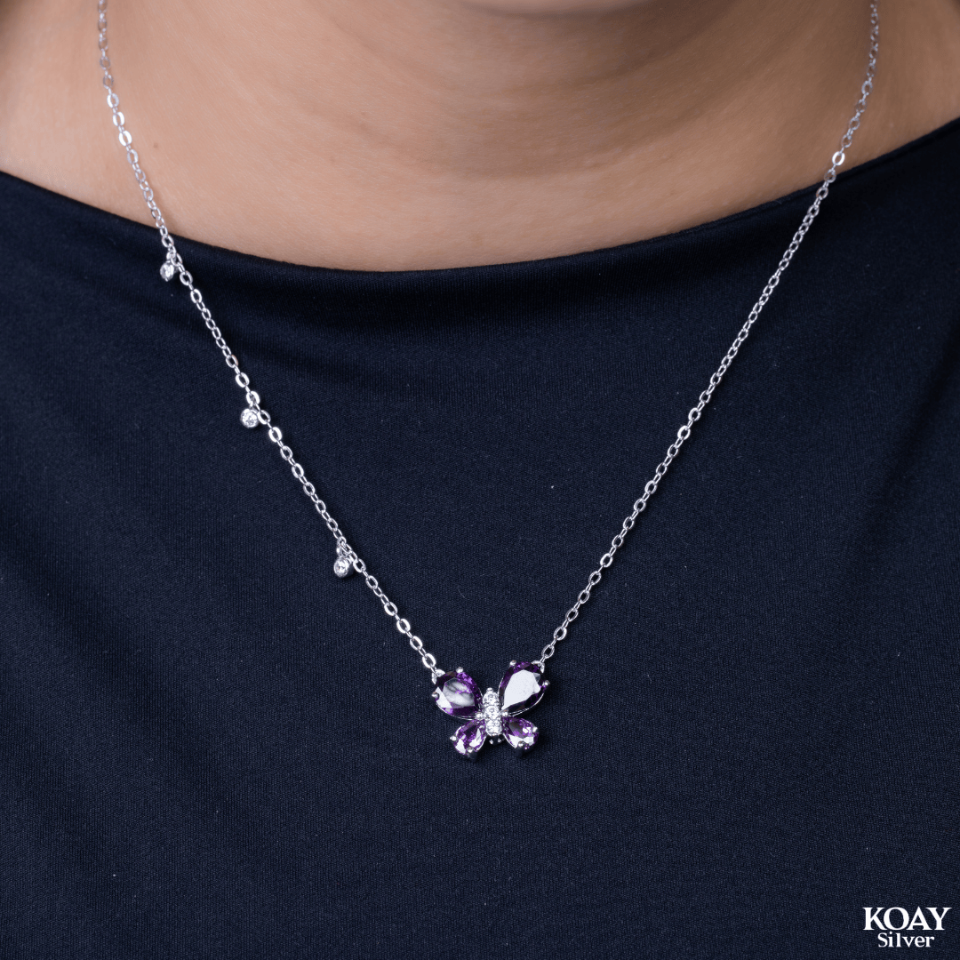 Zircon Butterfly Purple Necklace