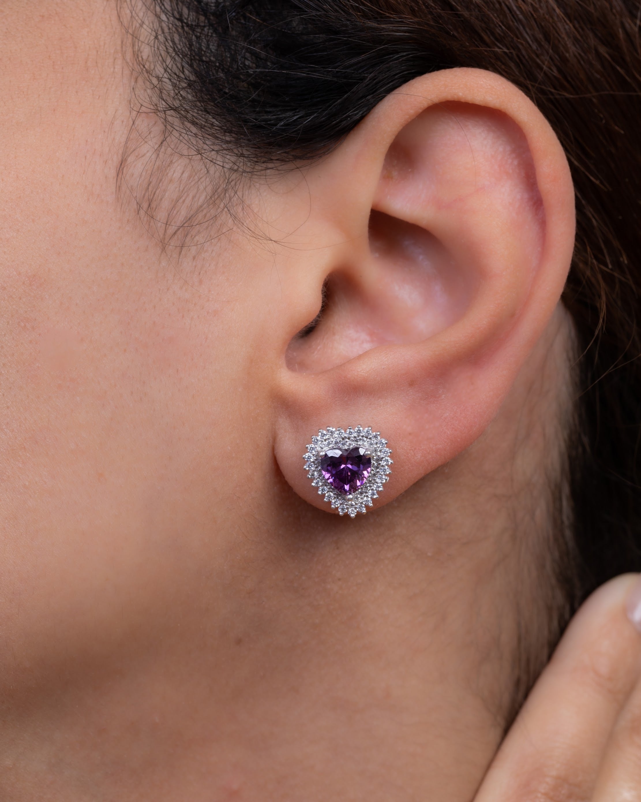 Zircon Purple Heart (01) Earring
